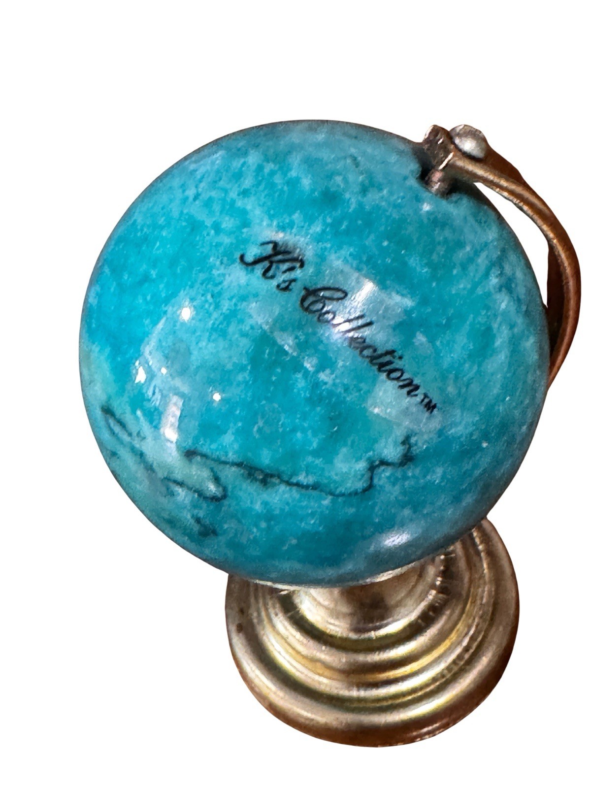 Amazonite Globe w/Brass 3” Crystal Figuirine Made By K’s Collection