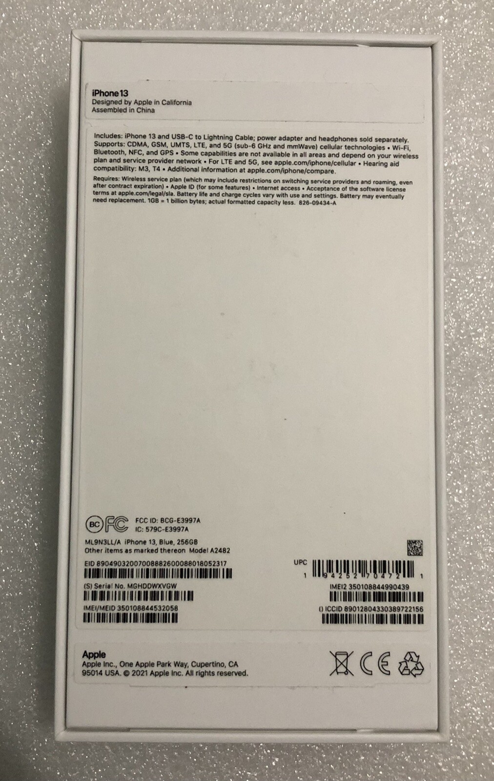 Apple iPhone 13 Blue 256GB EMPTY BOX ONLY
