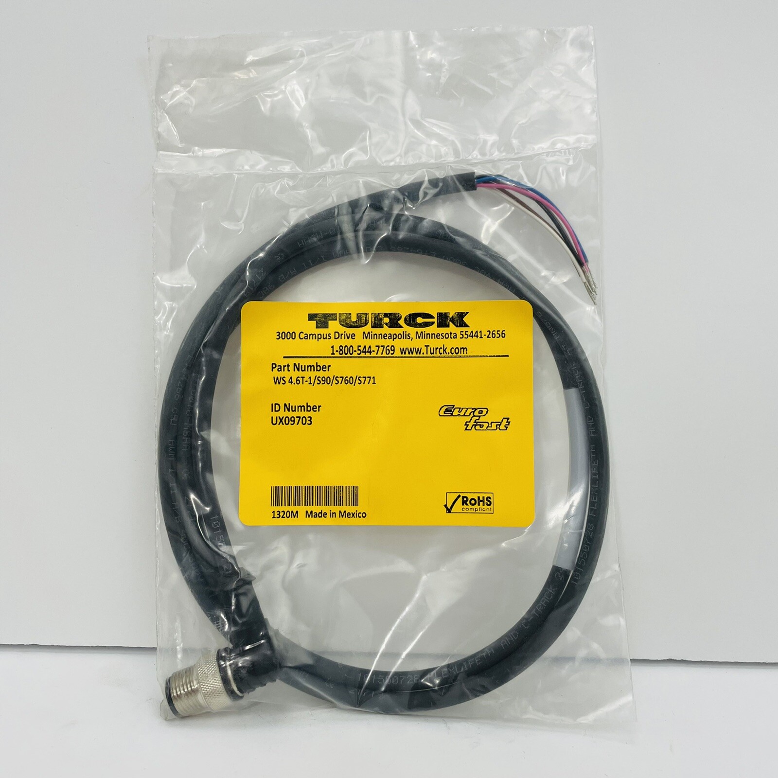 Turck WS 4.6T-1/S90/S760/S771 EuroFast Cordset Right angle Male M12 6-Pin 1M