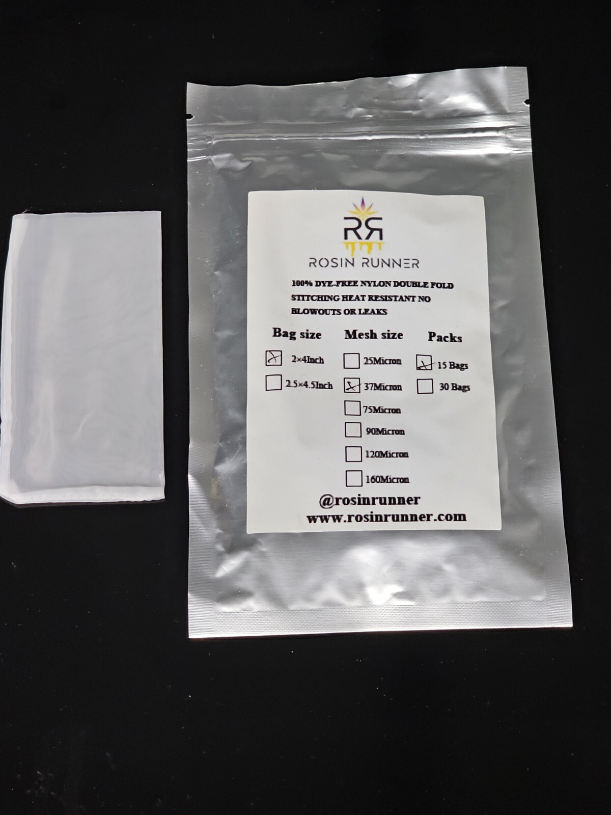 120 count nylon micron bags 2'' x 4'' 37m food grade durable double stitched
