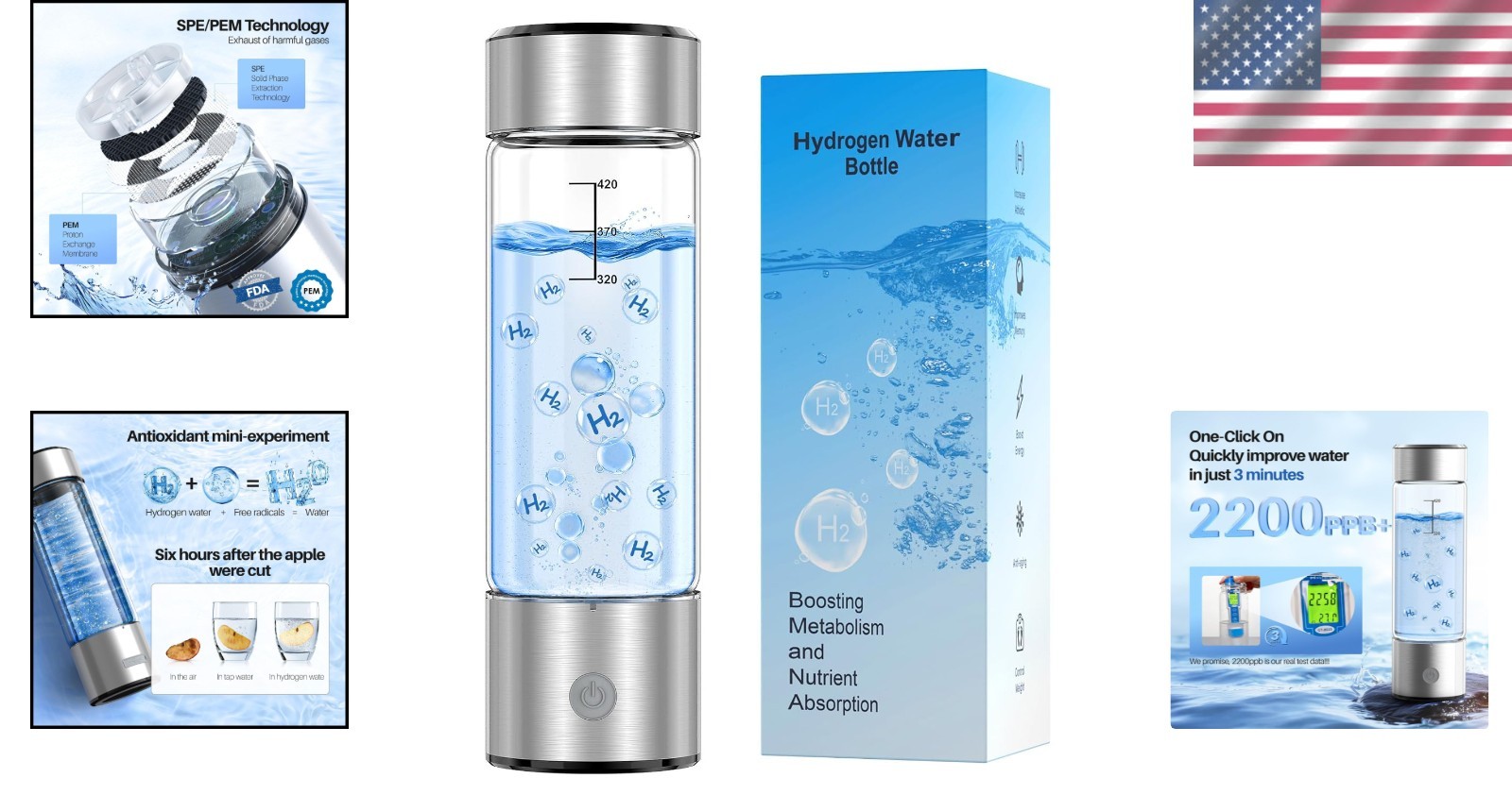 14oz Battery-Powered Hydrogen Water Generator – Quick 2200PPB Hydration Solution