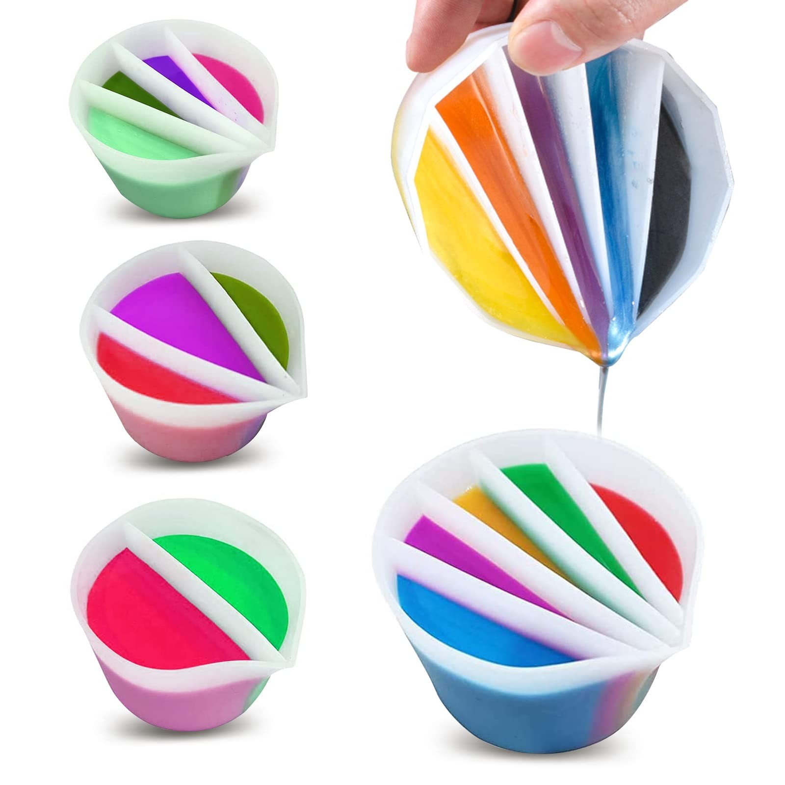 4 Pcs Split Cups for Paint Pouring with 2-5 Channels Resin molds Silicone Res...