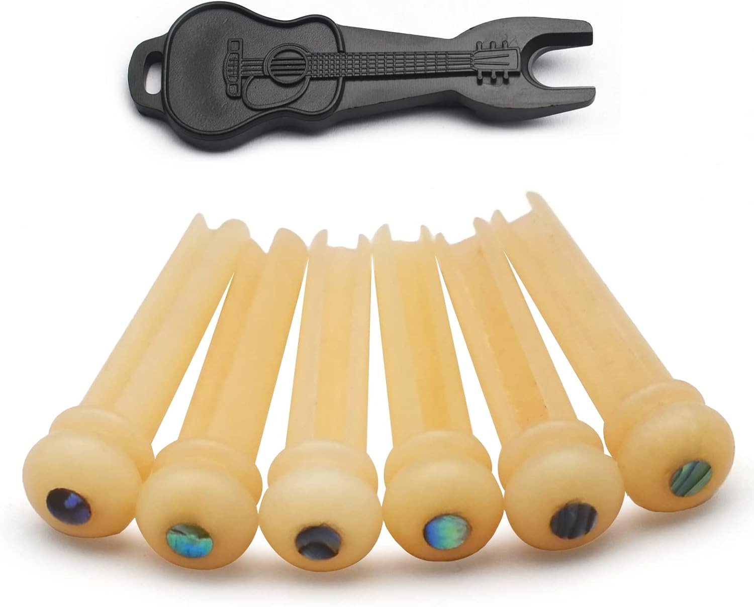 6Pcs Guitar Bone Bridge Pins Natural Bone Color Replacement Parts with Abalone D