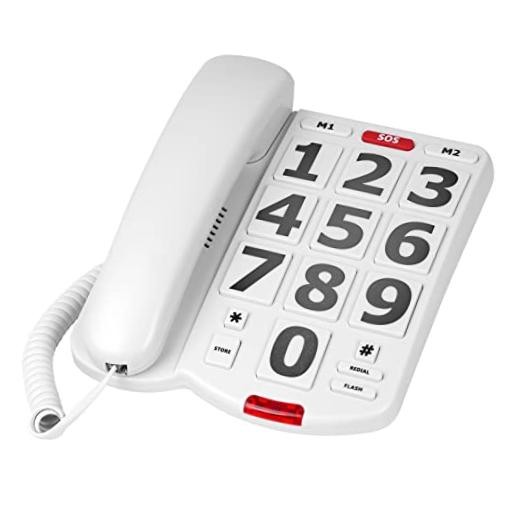 Large Key Wired Telephone - Adjustable Ringing Tone - earpiece Volume - The -