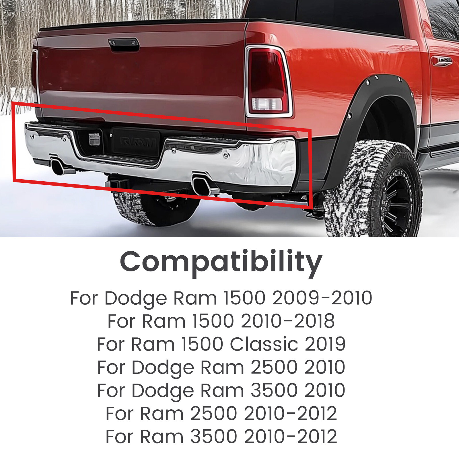 Chrome Rear Bumper Assembly For Ram 2500 3500 2013-2018 With Sensor Holes