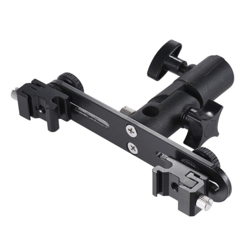 DSLR Dual Flash Bracket 2-Hot Shoe Mount Speedlight Stand Umbrella Flash Holder