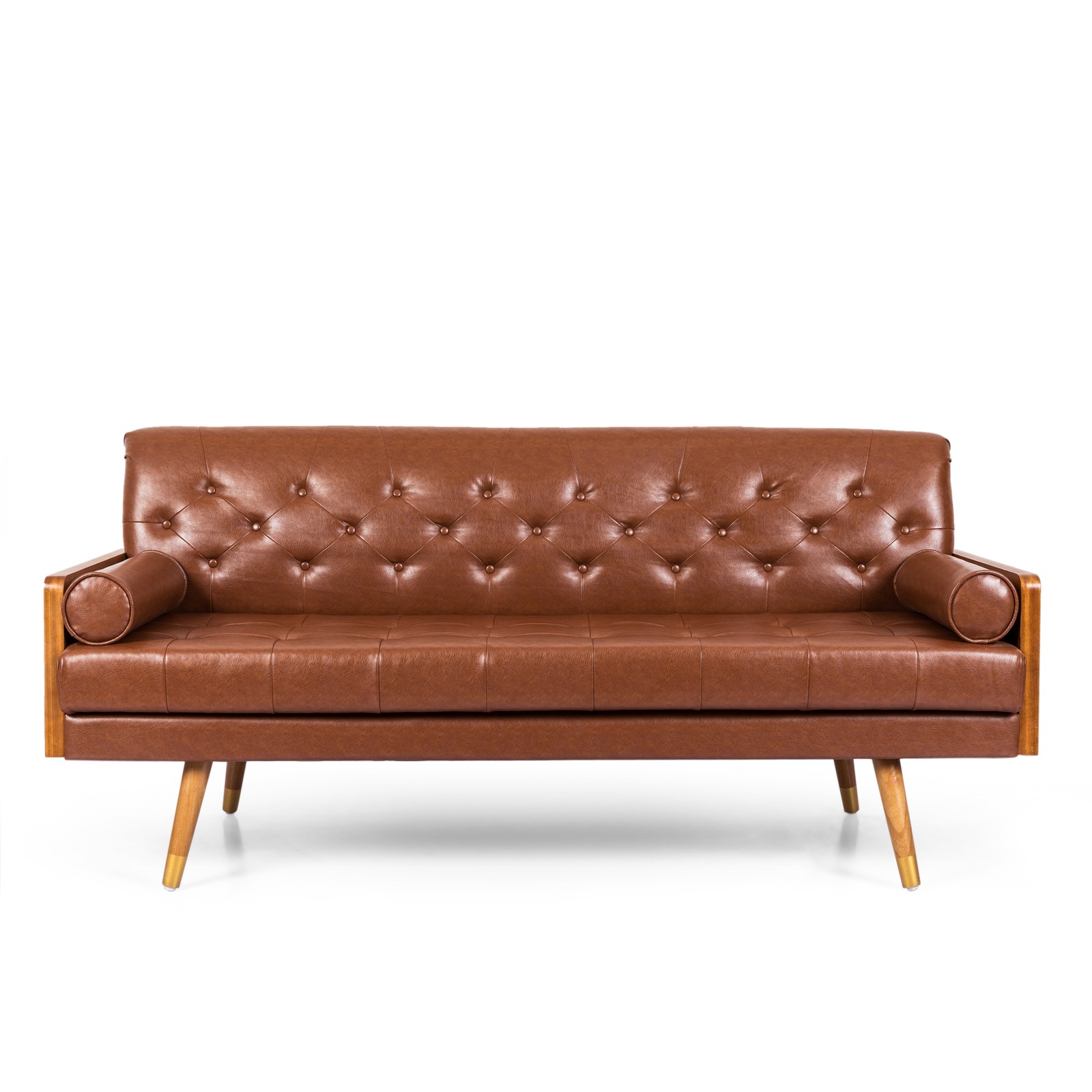 Adelaide Mid-Century Modern Tufted Sofa with Rolled Accent Pillows