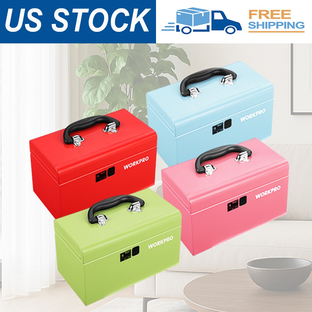 WORKPRO 10.8" Portable Mini Metal Tool Box with Removable Color-Matching Tray
