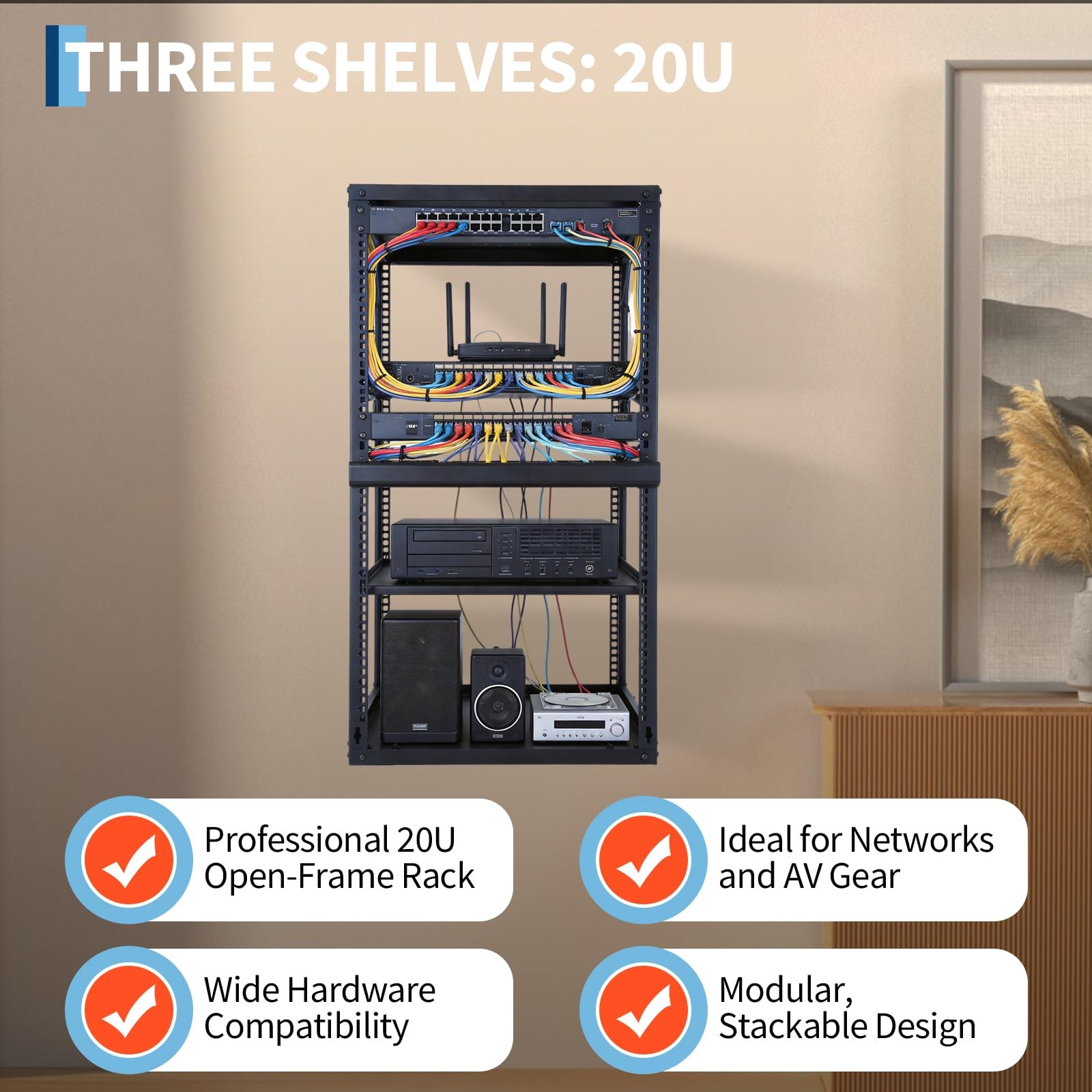 Network Rack 12U with Casters Heavy Duty Open Frame Network Server Rack For IT
