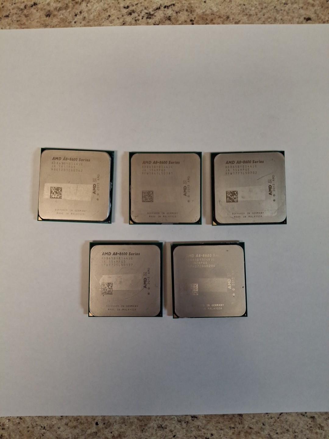 Lot of 5 AMD A8-8600 Series AD865BYBI44JC