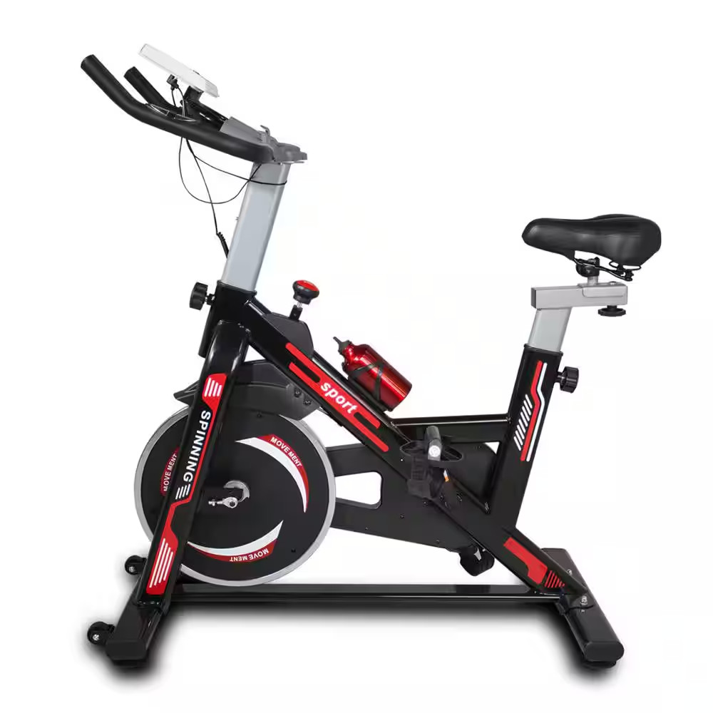 Black and Red Heavy Duty Steel Exercise Bike with Phone Bracket, Heavy Flywheel