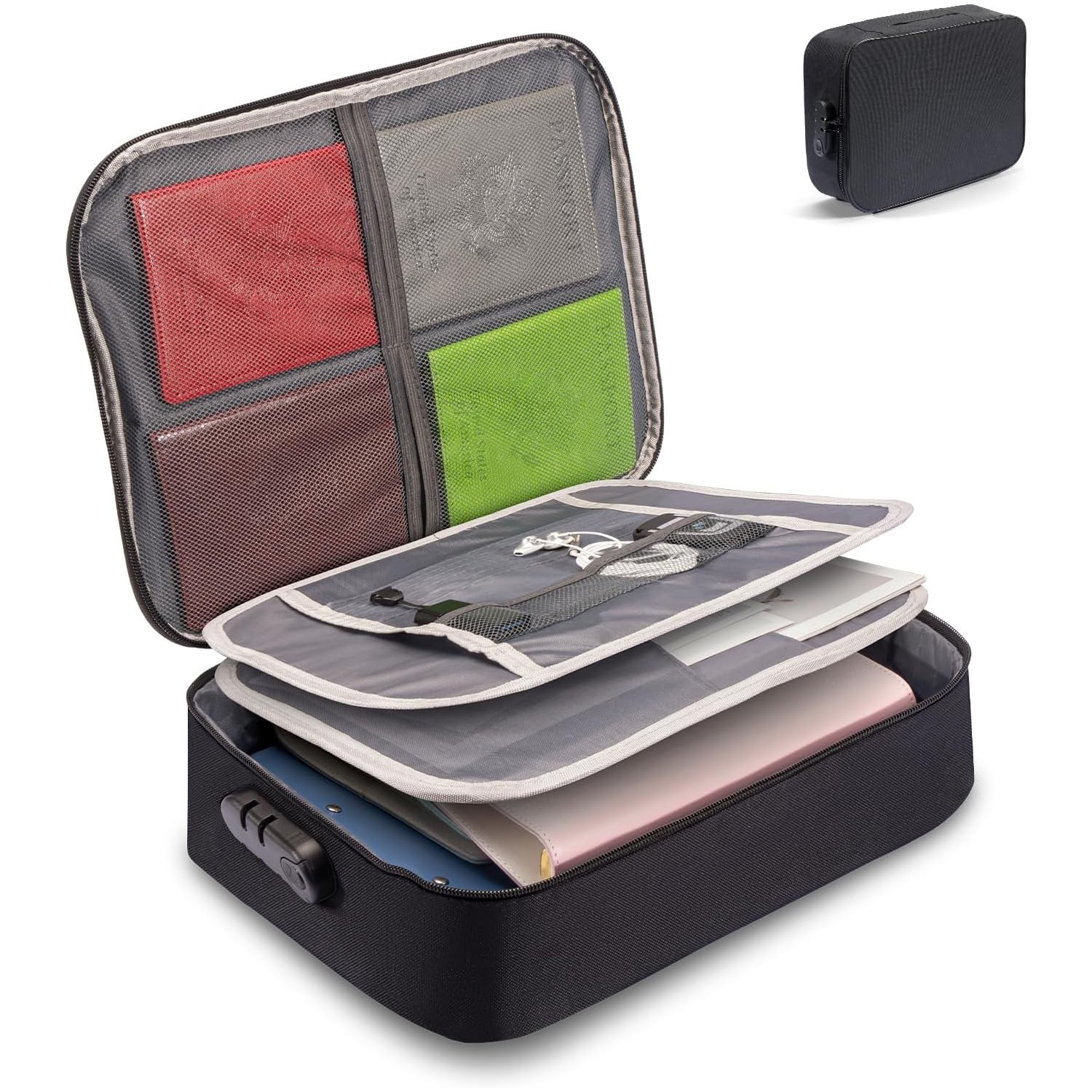 Fire Proof Waterproof Document Box with Lock File Storage Organizer Box Safe Bag