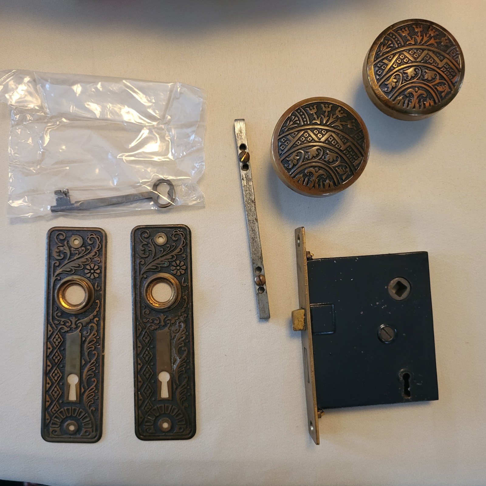 Eastlake Mortise Lock Ornate with Key Vintage Detailed Design