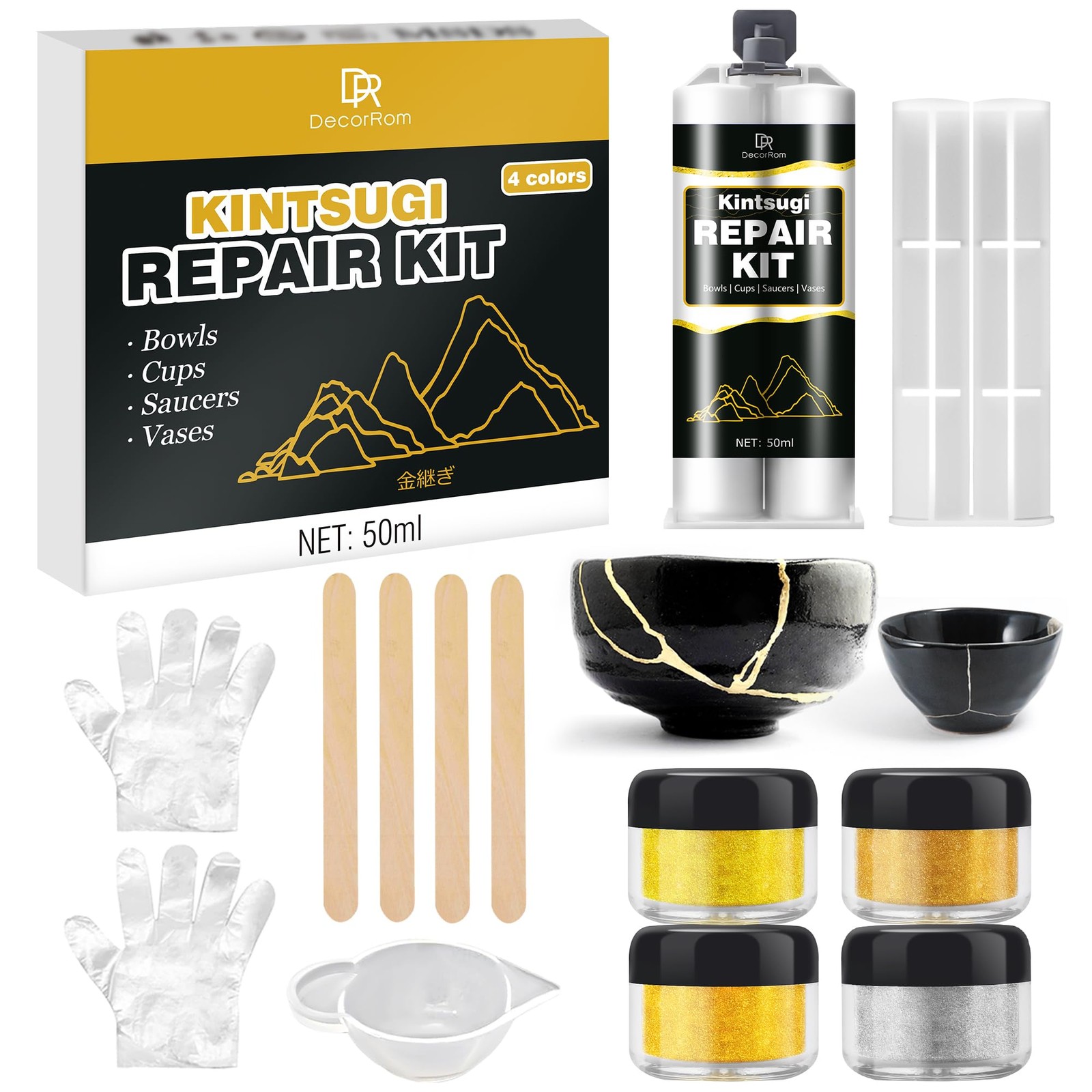 Kintsugi Repair Kit - Food Safe Repairs Broken Ceramics, Gold