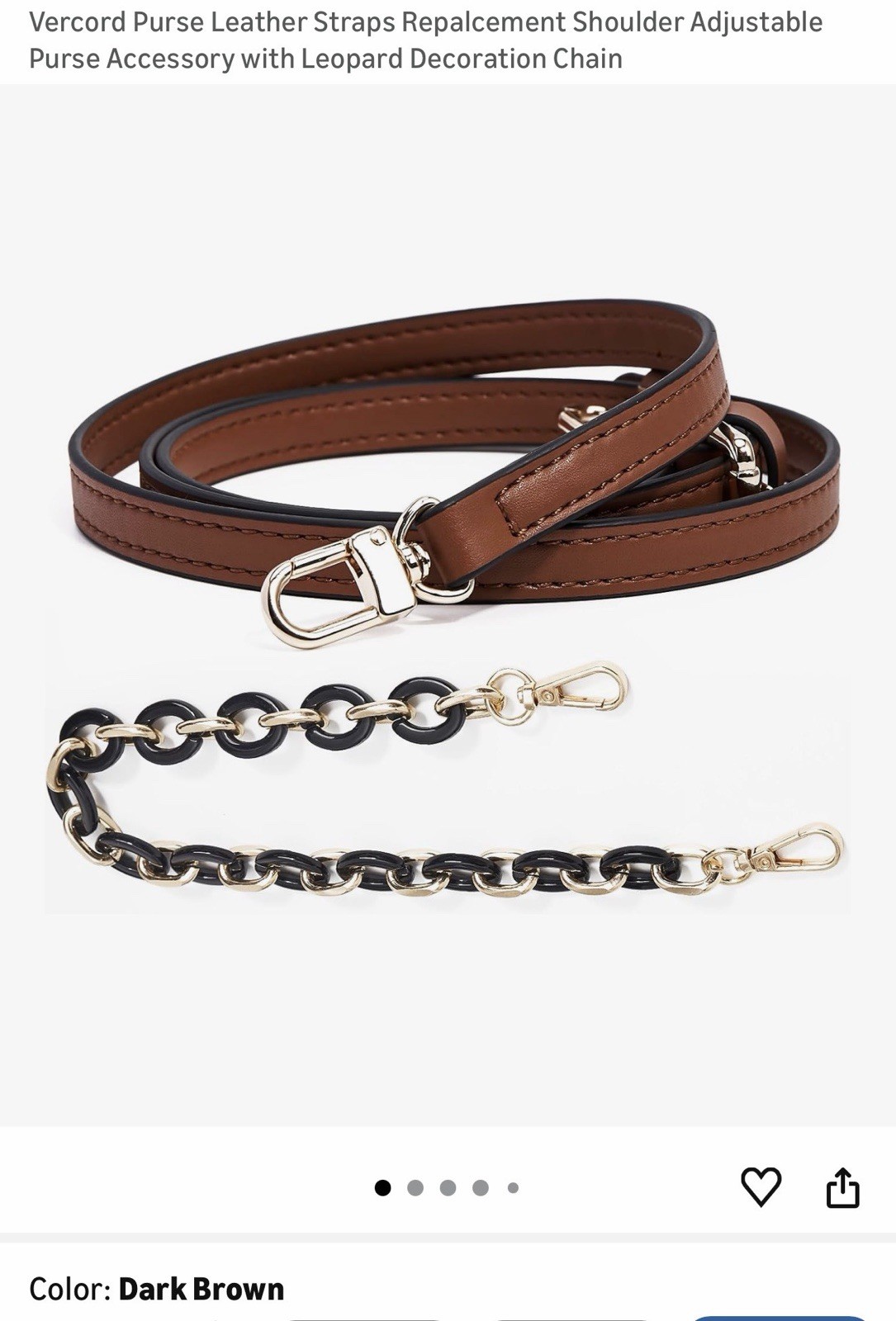 Vercord Women’s Adjustable Shoulder Strap/Handle Dark Brown Buckle Accent 2pc
