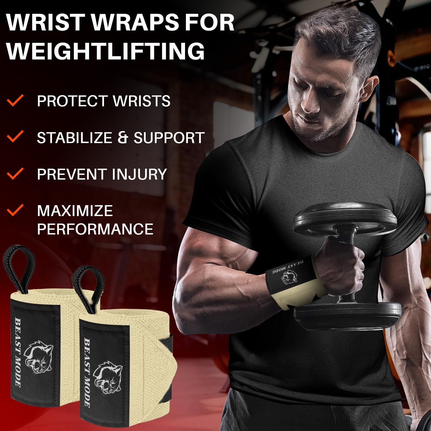 Weightlifting Wrist Wraps with Thumb Loop HeavyDuty Support for Powerlifting
