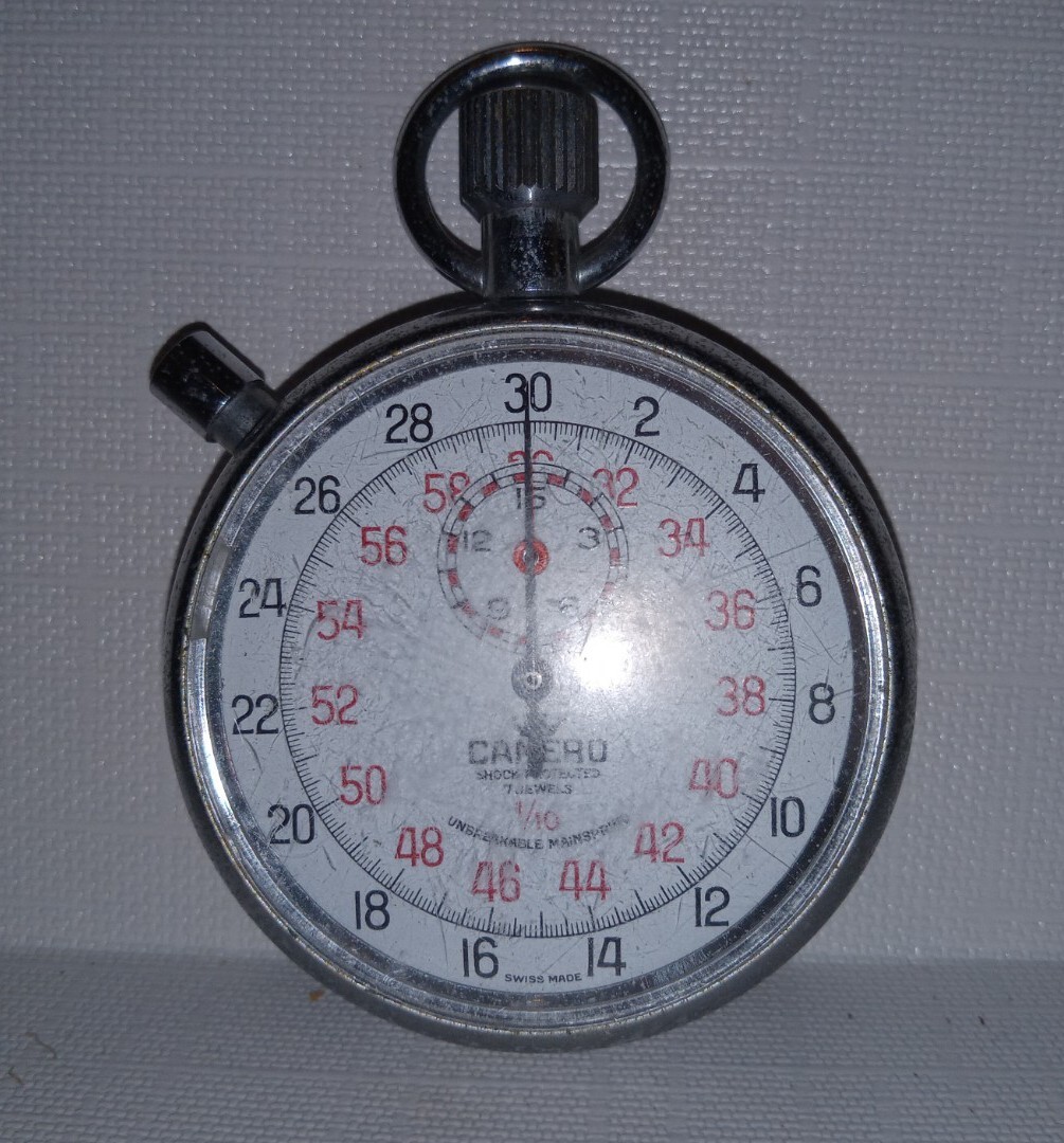 Vintage Camero 1/10 Second 7 Jewels Analog Stopwatch Unbreakable Mainspring