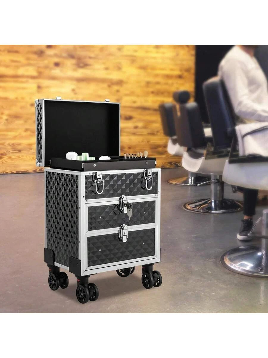 Professional Rolling Makeup Case Drawers, Large Capacity Aluminum Trolley Case