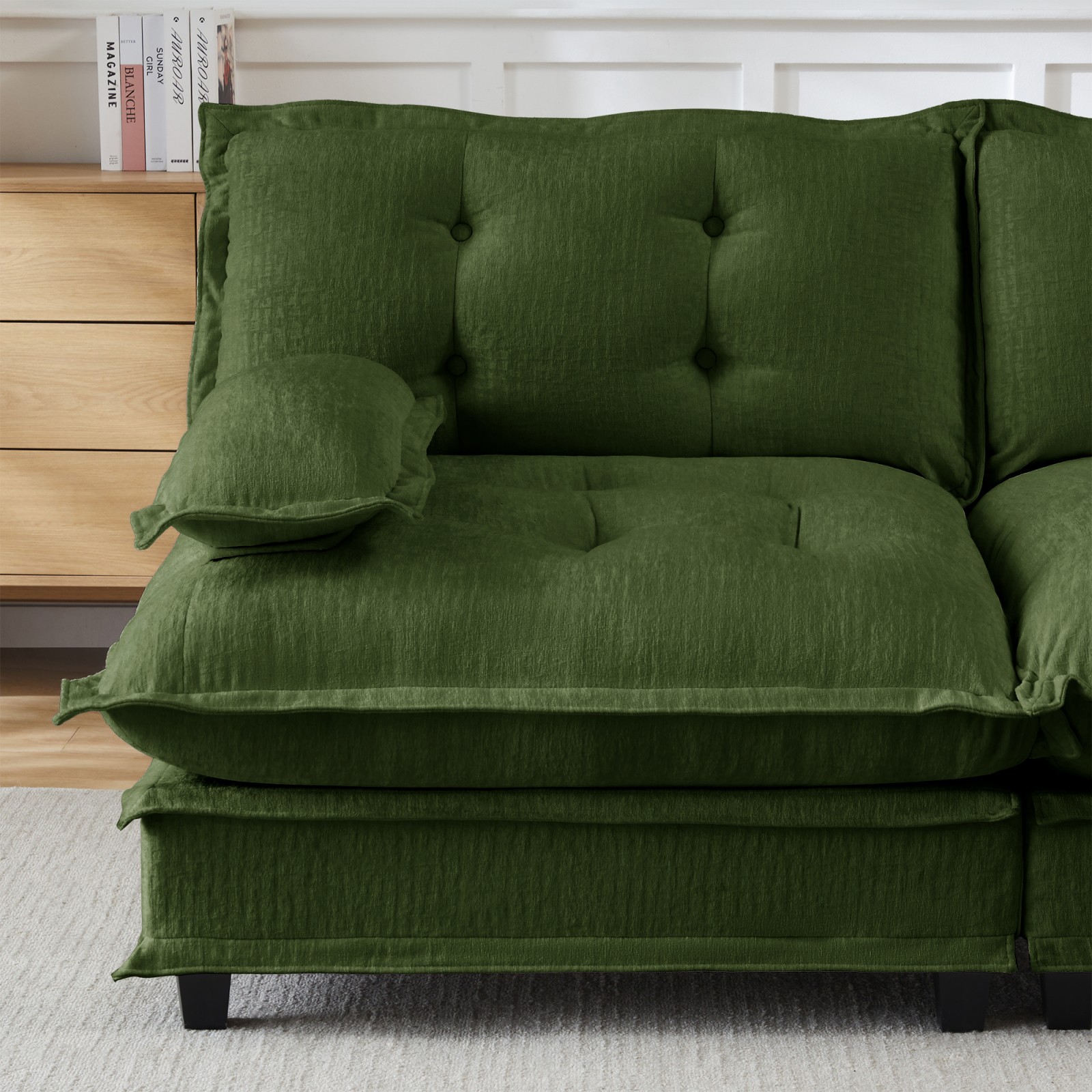 73" L-Shaped Sofa Chenille Fabric Green Modular Sectional
