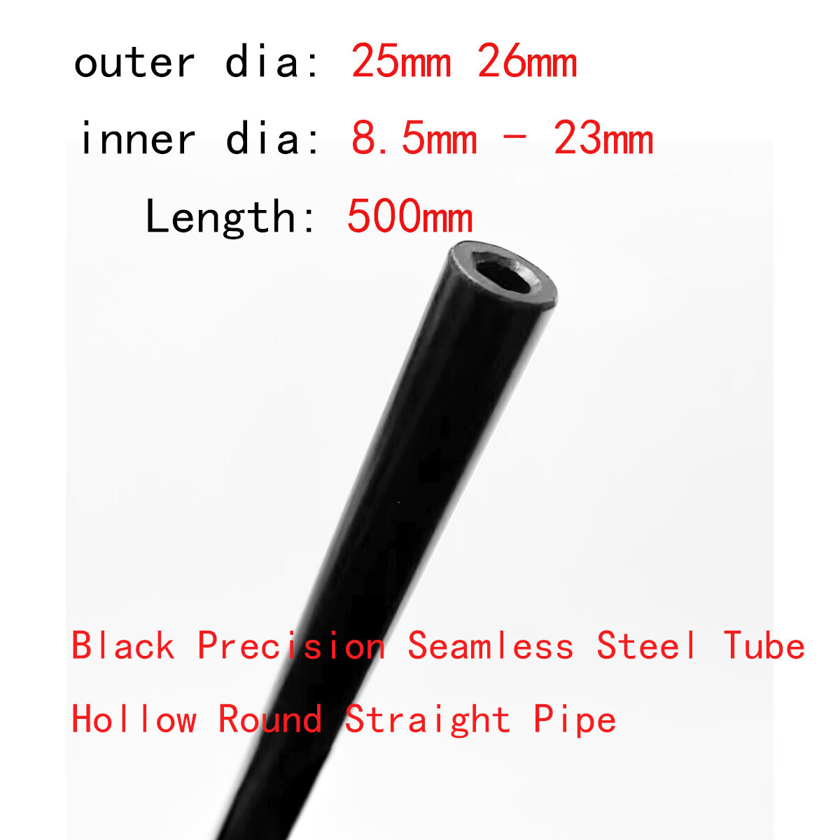 500mm Length 25mm 26mm OD 8.5mm-23mm ID Seamless Steel Tube Hollow Round Pipe