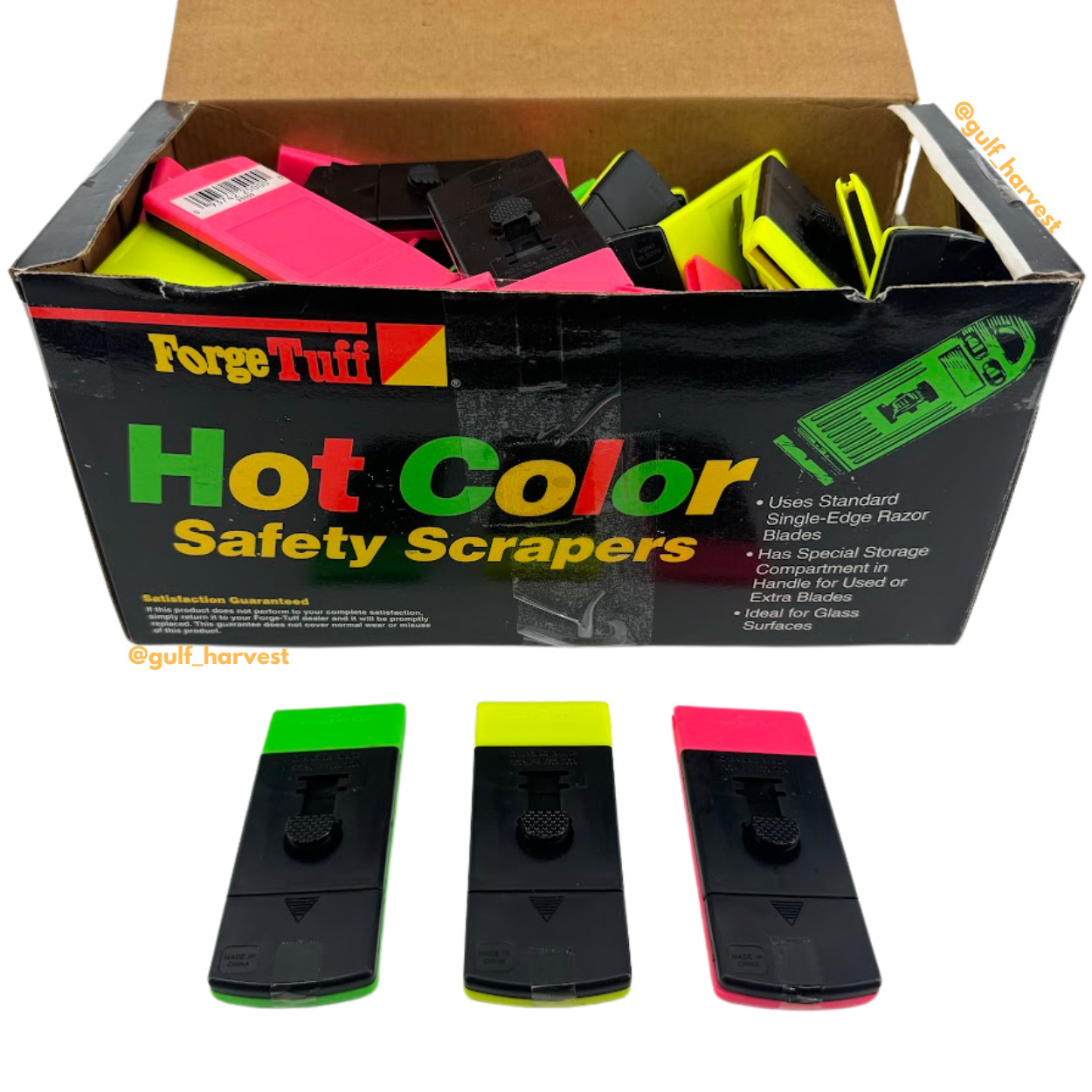 VTG Case of (70) ForgeTuff Hot Color Neon Plastic Safety Scrapers w/ Razor Blade