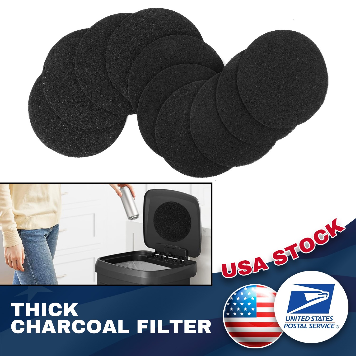 6.7" Round Charcoal Filter Extra Thick 0.4" For Bathroom trash bin Replace NEW