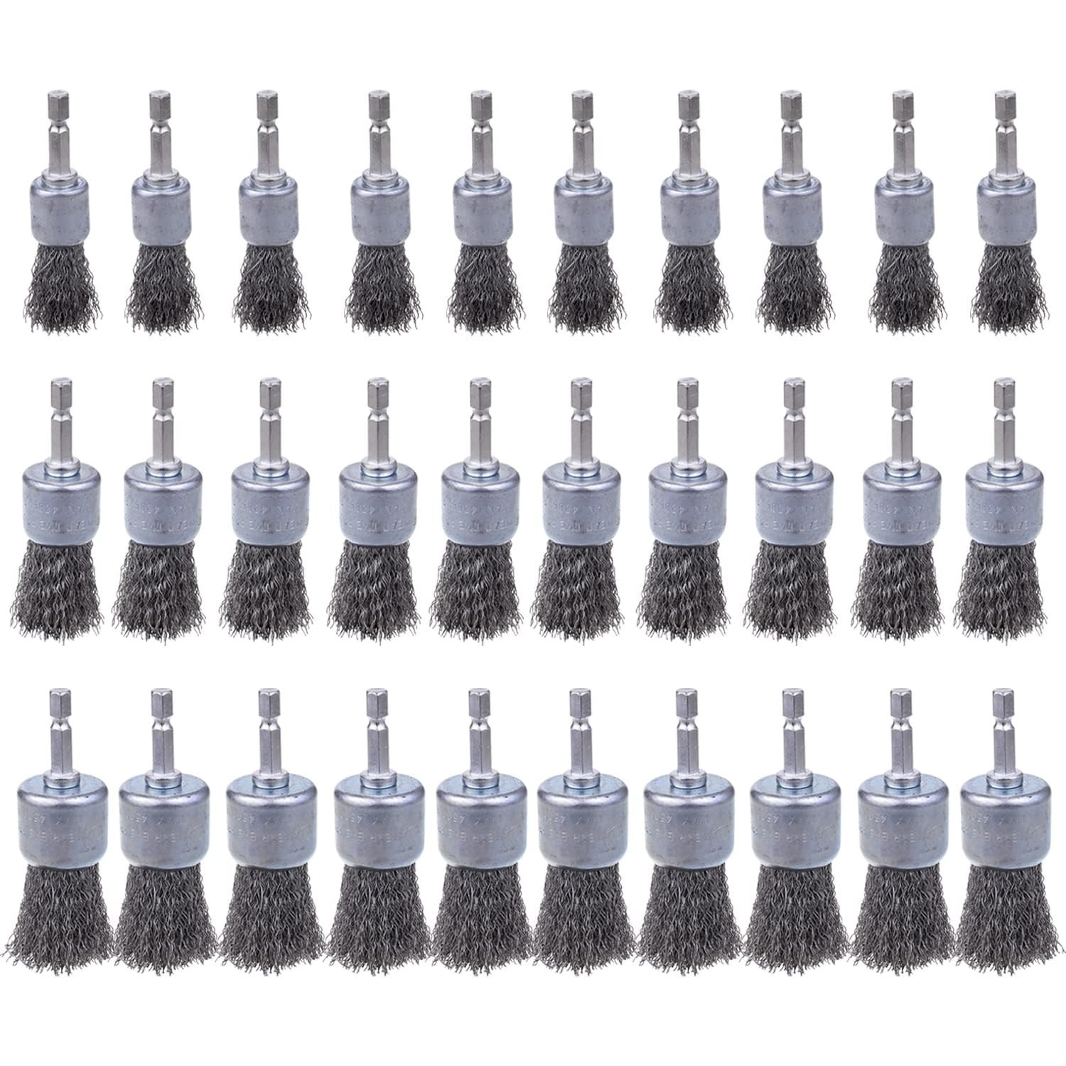 Rocaris 30 Pack Carbon Steel Wire Wheel Brush with 1/4-Inch Hex Shank, Pen Br...
