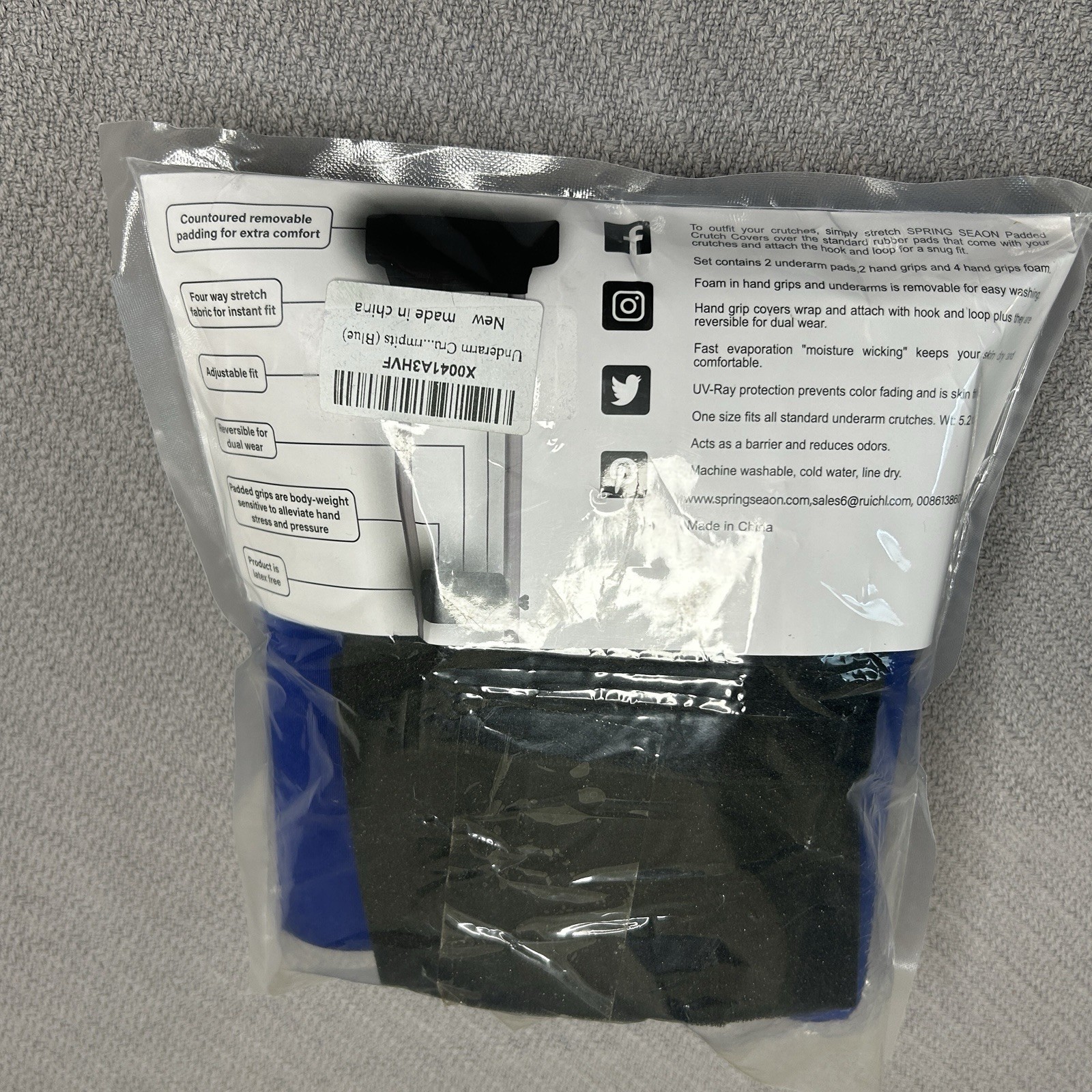 Underarm Crutch Padded Covers with Hand Grips Set - Blue- Spring Seaon Pre-owned