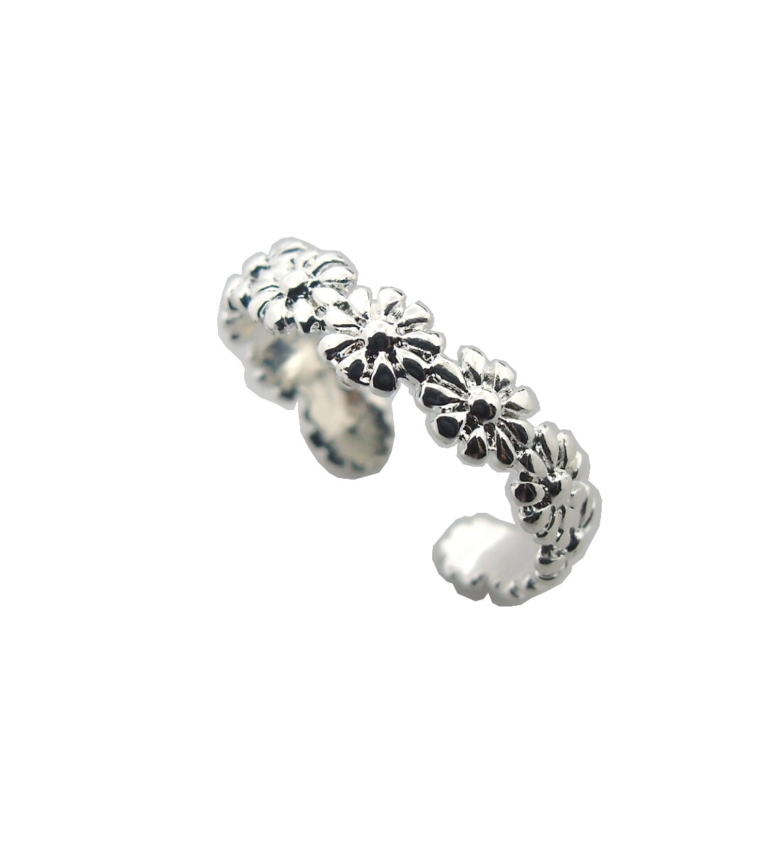 Toe Ring Sterling Daisy Silver Adjustable Opening Finger Knuckle Stacking Band