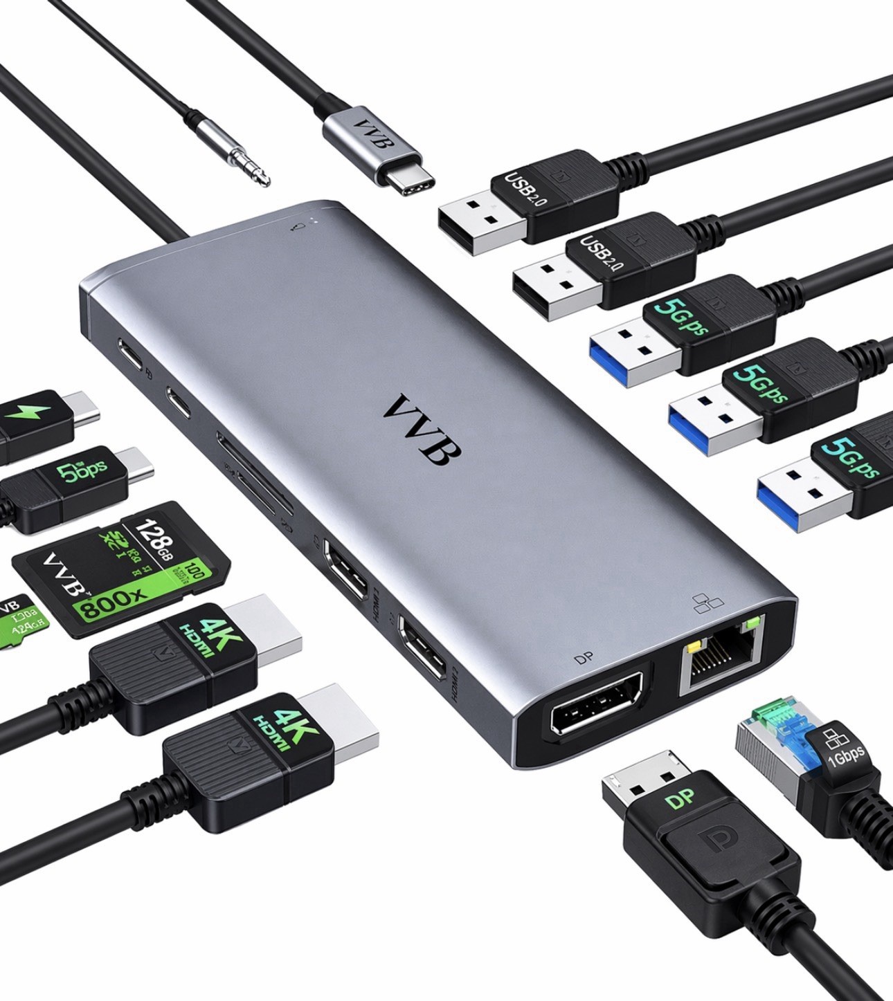 14 in 1 USB C Docking Station Dual Monitor HDMI for Laptop Desktop And More