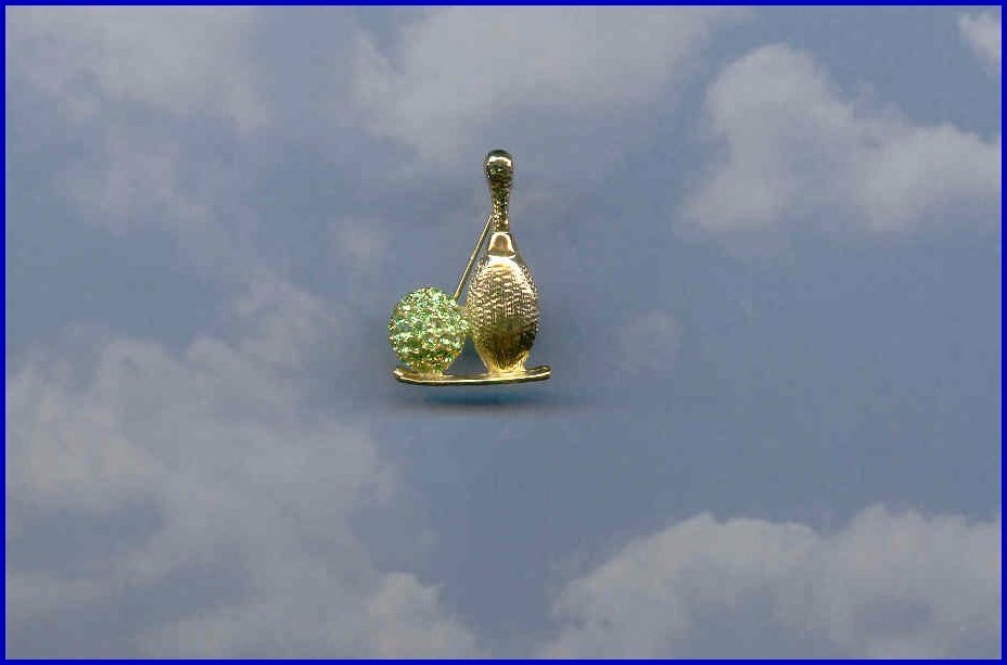 Lt Green Peridot Crystal Ball Gold Bowling Pin Balls Kegler Made in the USA