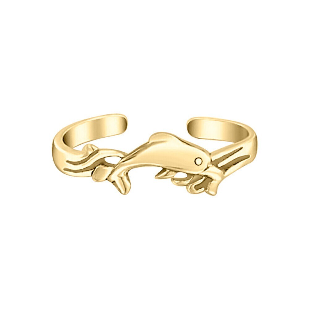 Adjustable Nautical Dolphin 14K Yellow Gold Plated Toe/Midi Ring For Women's