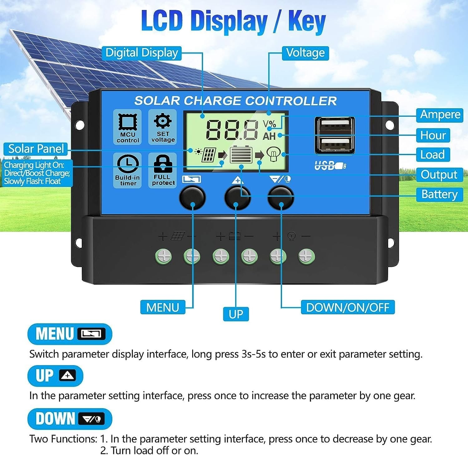 Upgraded] 30A Solar Charge Controller, 12V/ 24V Solar Panel Regulator with Ad...