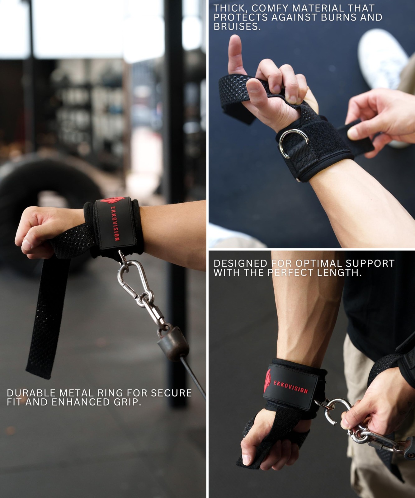 Ekkovision Weight Lifting Straps With Cuffed D Ring, Wrist Support, Heavy Dut