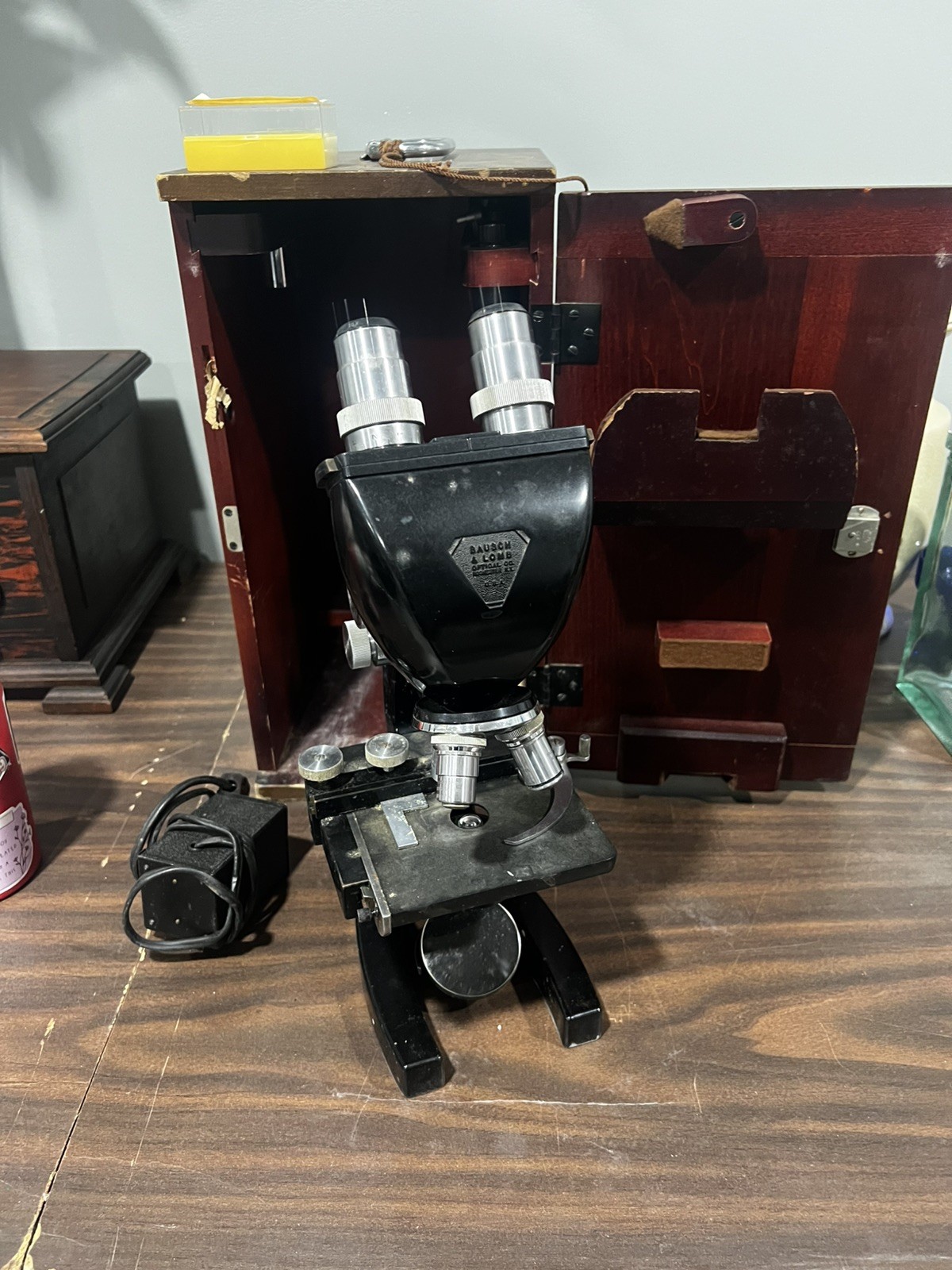 Antique Bausch & Lomb Binocular Stereo Microscope Monolux Light W/Case