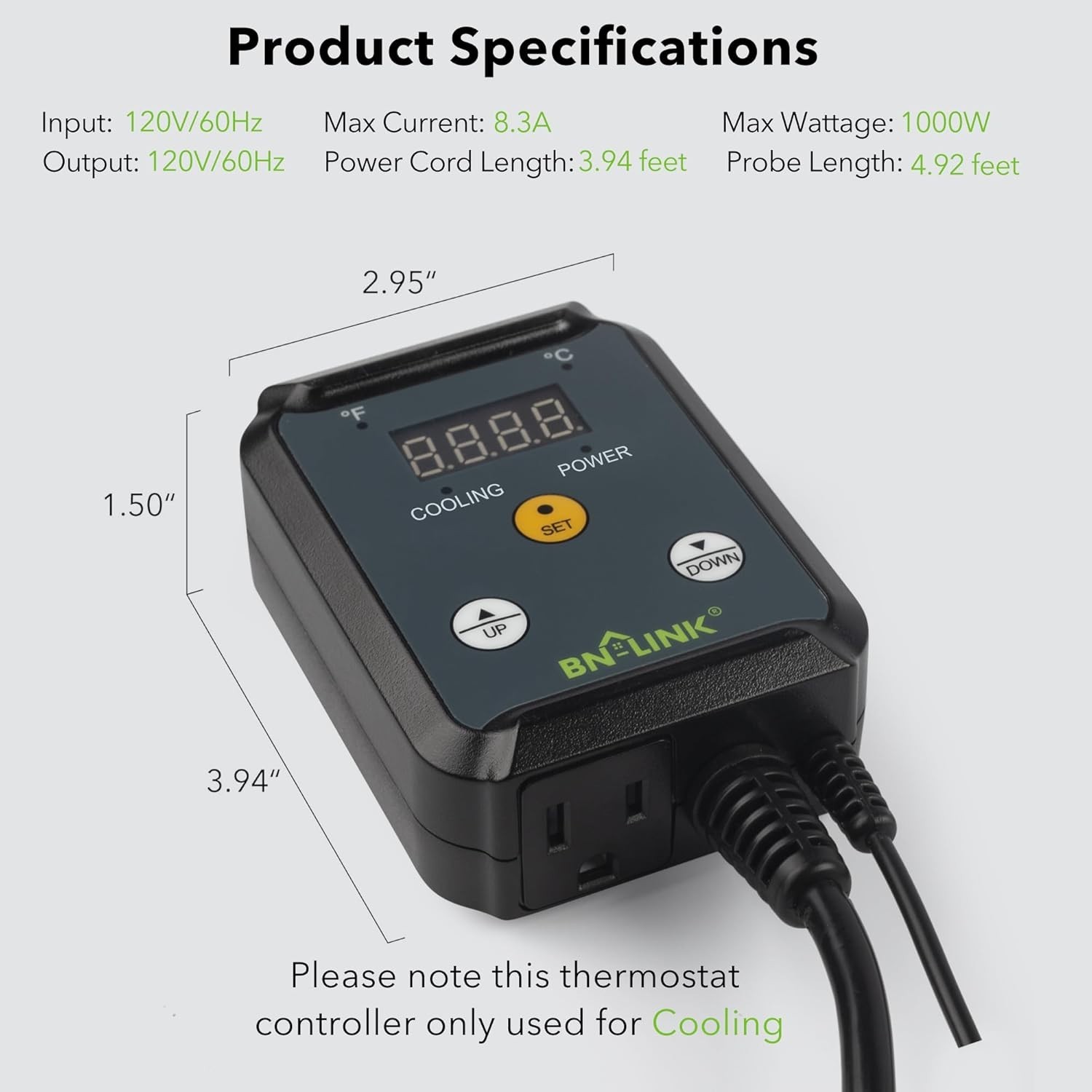 BN-LINK Digital Cooling Thermostat Controller, Temperature Controlled Outlet for