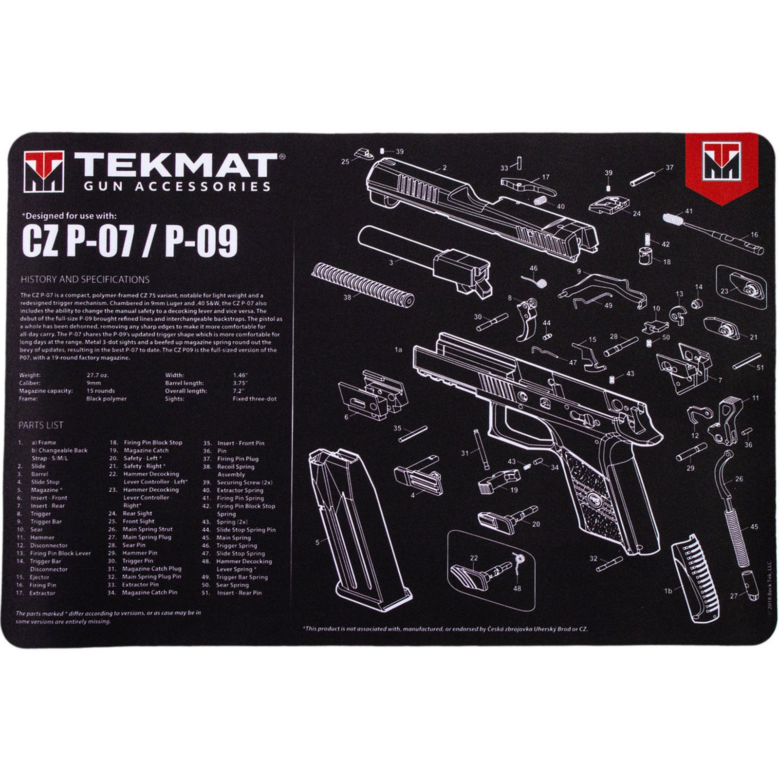 TekMat Original Gun Cleaning Mat - 17" X 11" - CZ P-07 & P-09