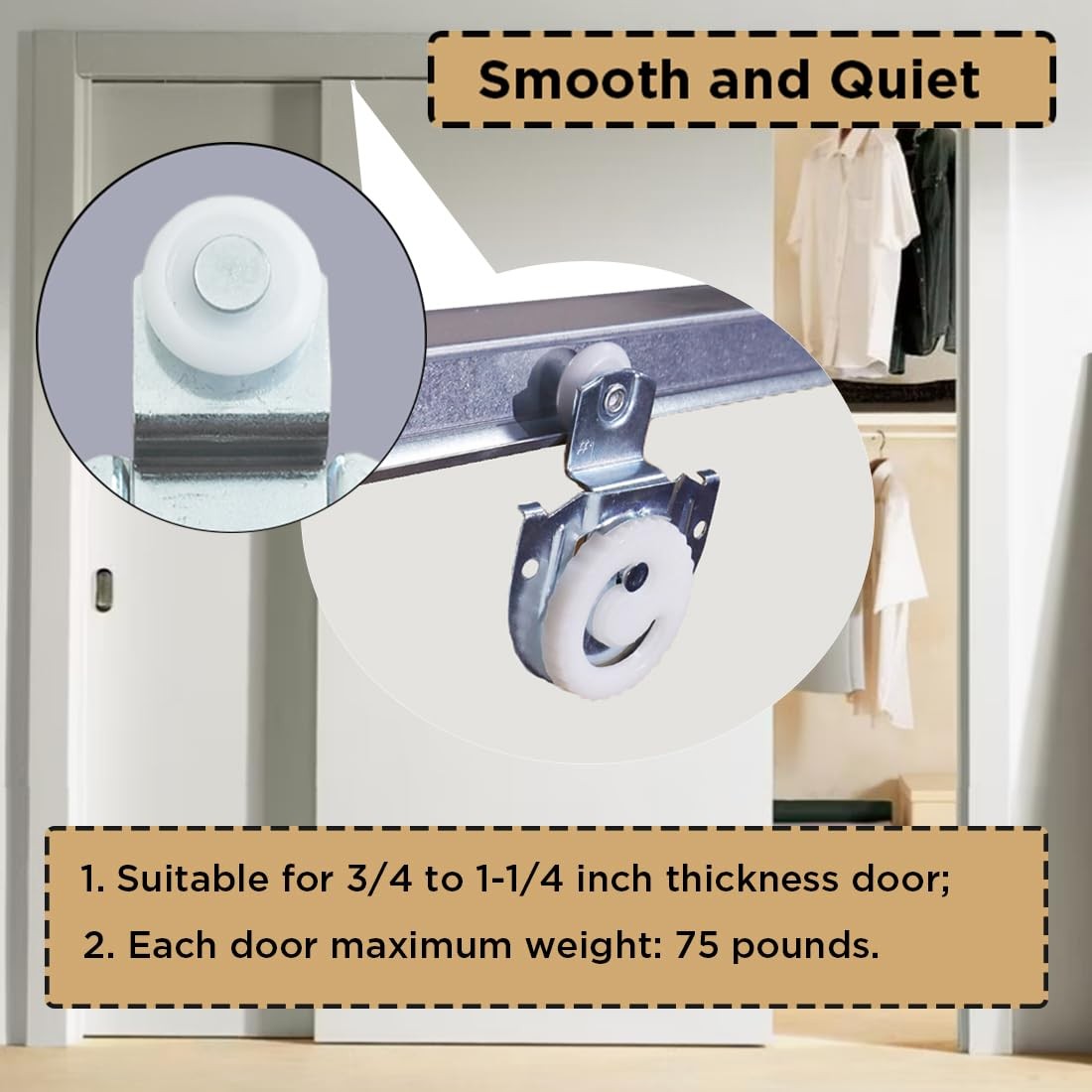 8pcs 7/8 inch Sliding Closet Door Rollers Replacements Include Silver-8pcs