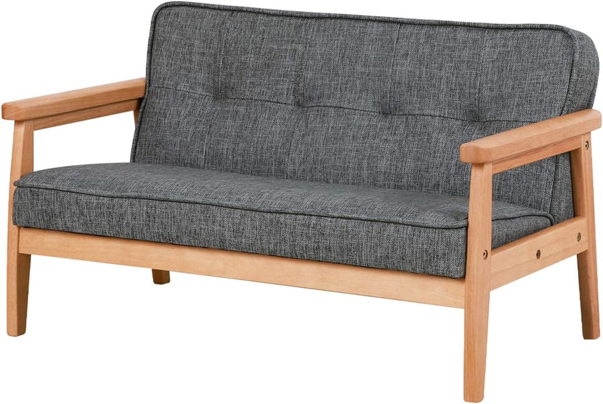 Cozy Double Seater Kid Sofa Chair with Solid Wood Arms - Dark Grey