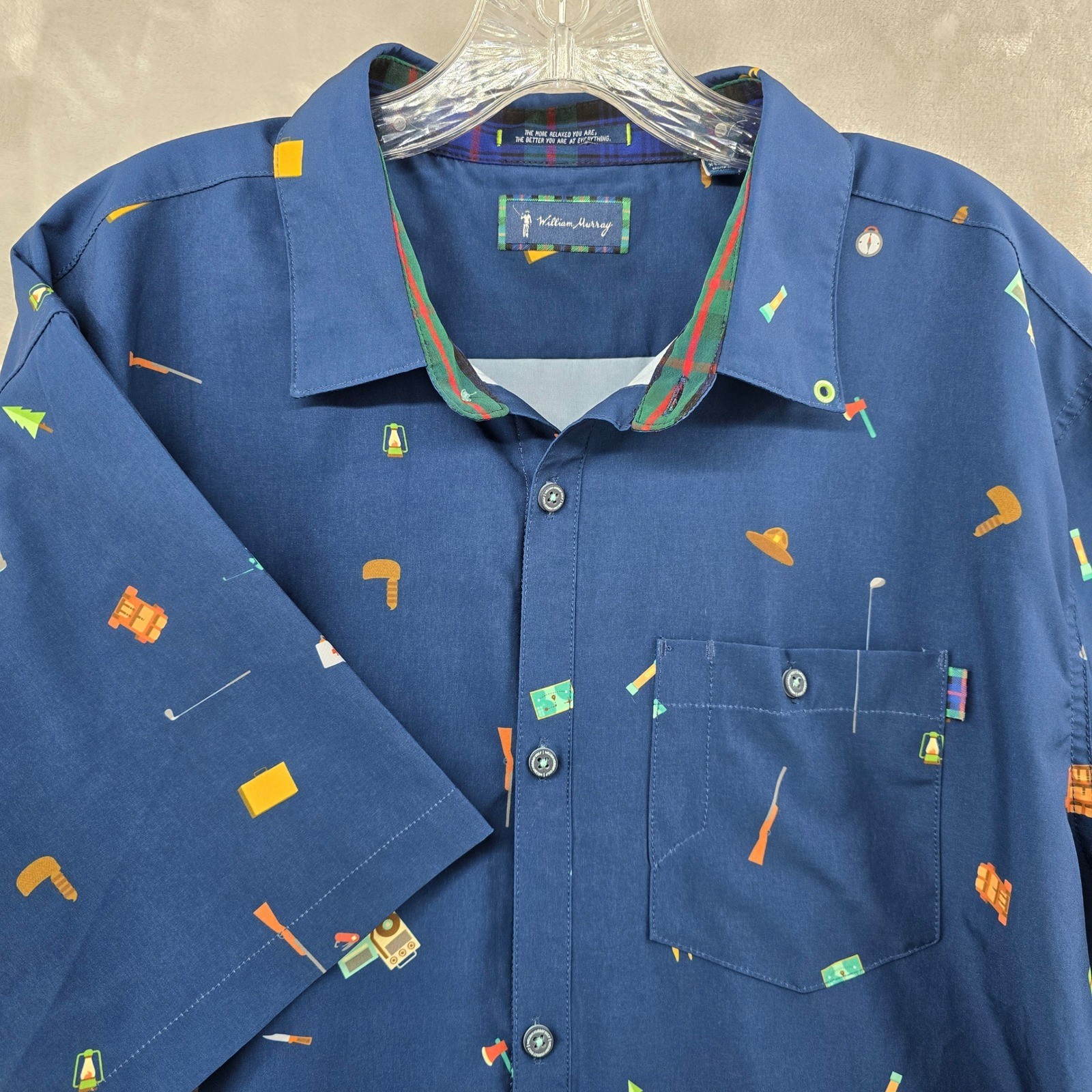 William Murray Golf Shirt Mens XL Blue Happy Glamper Short Sleeve Button Up
