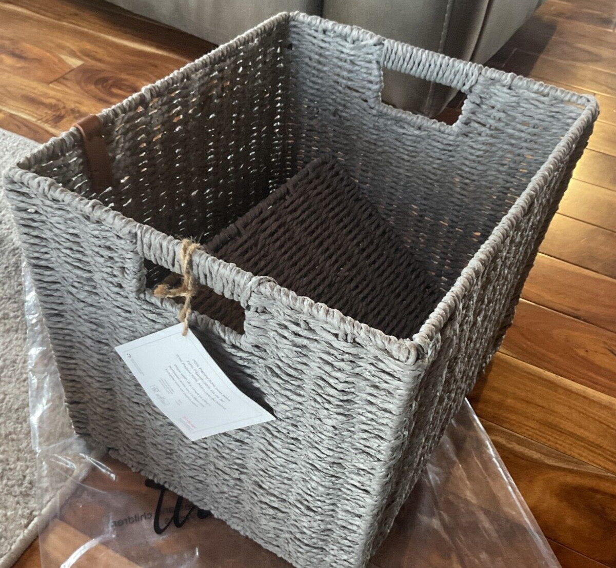 Thirty One - Collapsible Cube Basket -  Grey Basketweave - NWT
