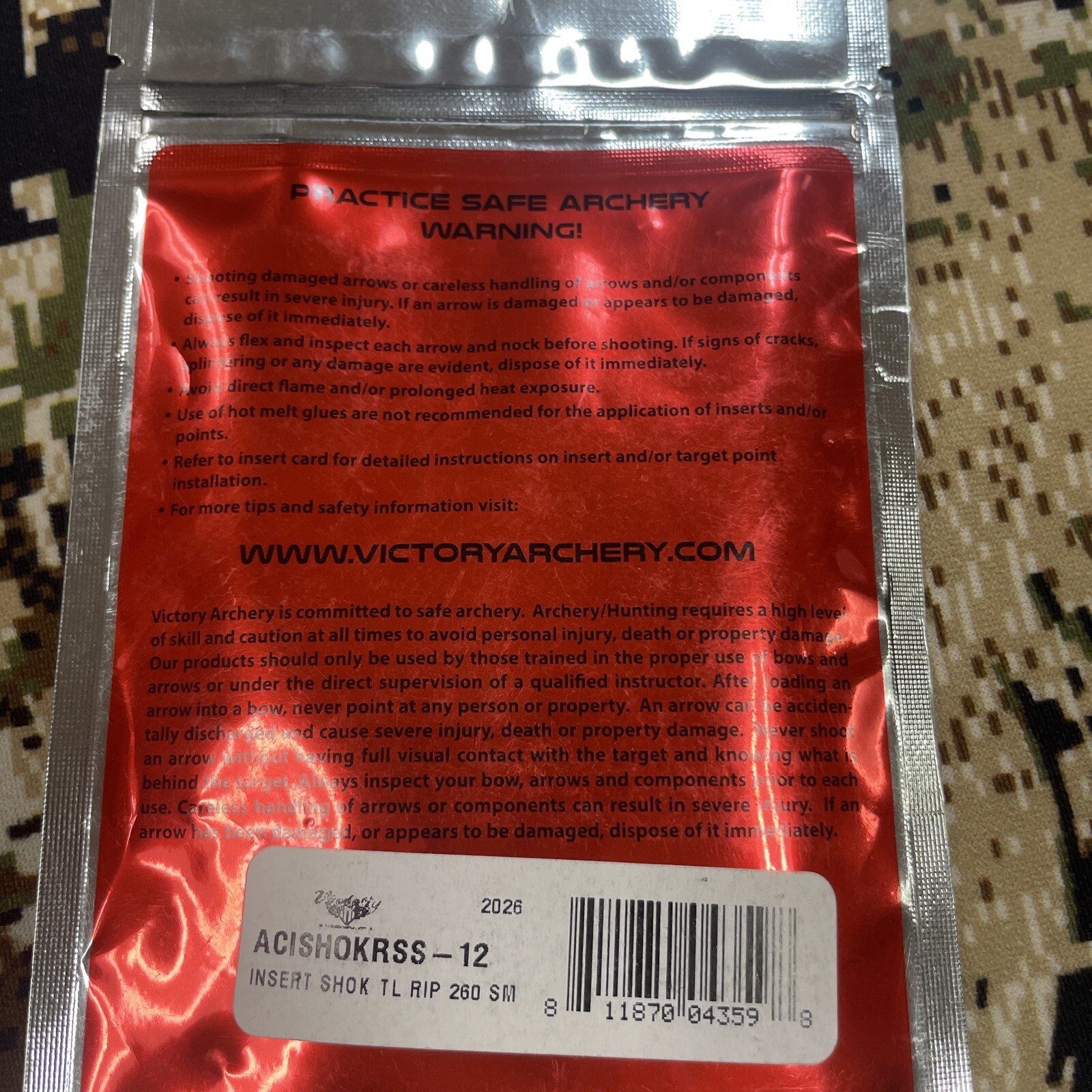 Victory Archery Elite Arrow Components Insert Shok TL RIP 260 SM 75 Grain