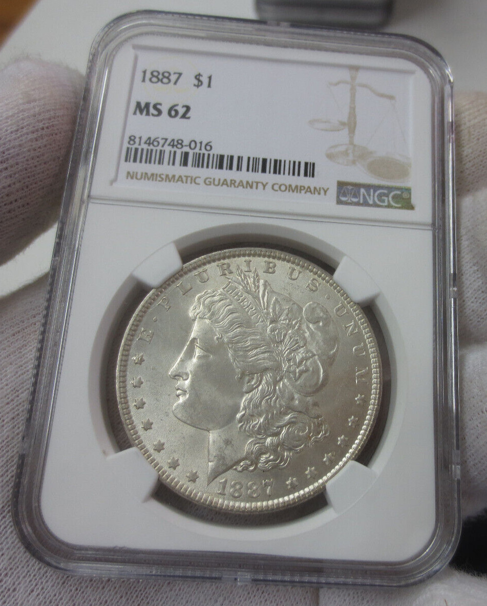 1887P Morgan Dollar NGC MS62 (016)(Doubling Around Date, Die Breaks Across "18"