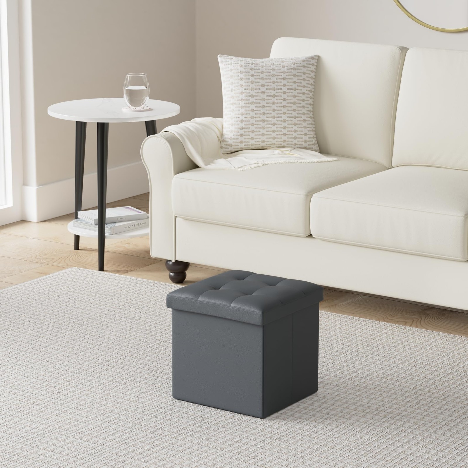 Storage Ottoman Cube, 2 Pack, Black Footrest Ottoman with Lid, 13x12x12'' H, Fau