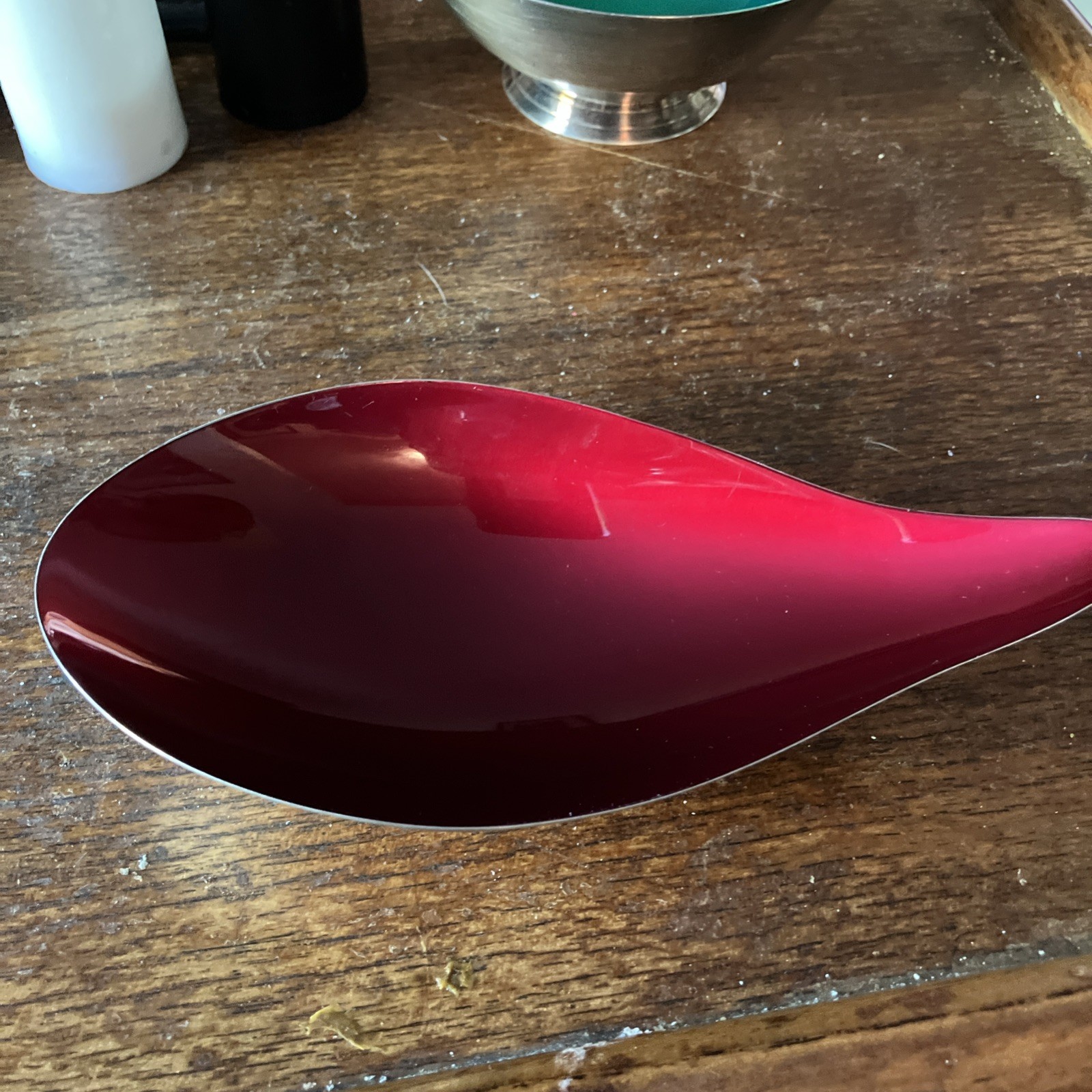 VTG Reed & Barton Teardrop 64 MCM Silver-Plated 7" Trinket Candy Bowl Dish Red