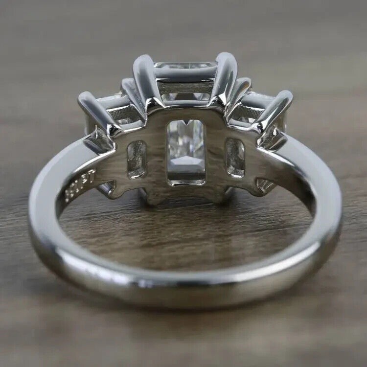 Lab-Created 2.50 Ct Emerald Cut White Diamond Wedding Ring 925 Sterling Silver