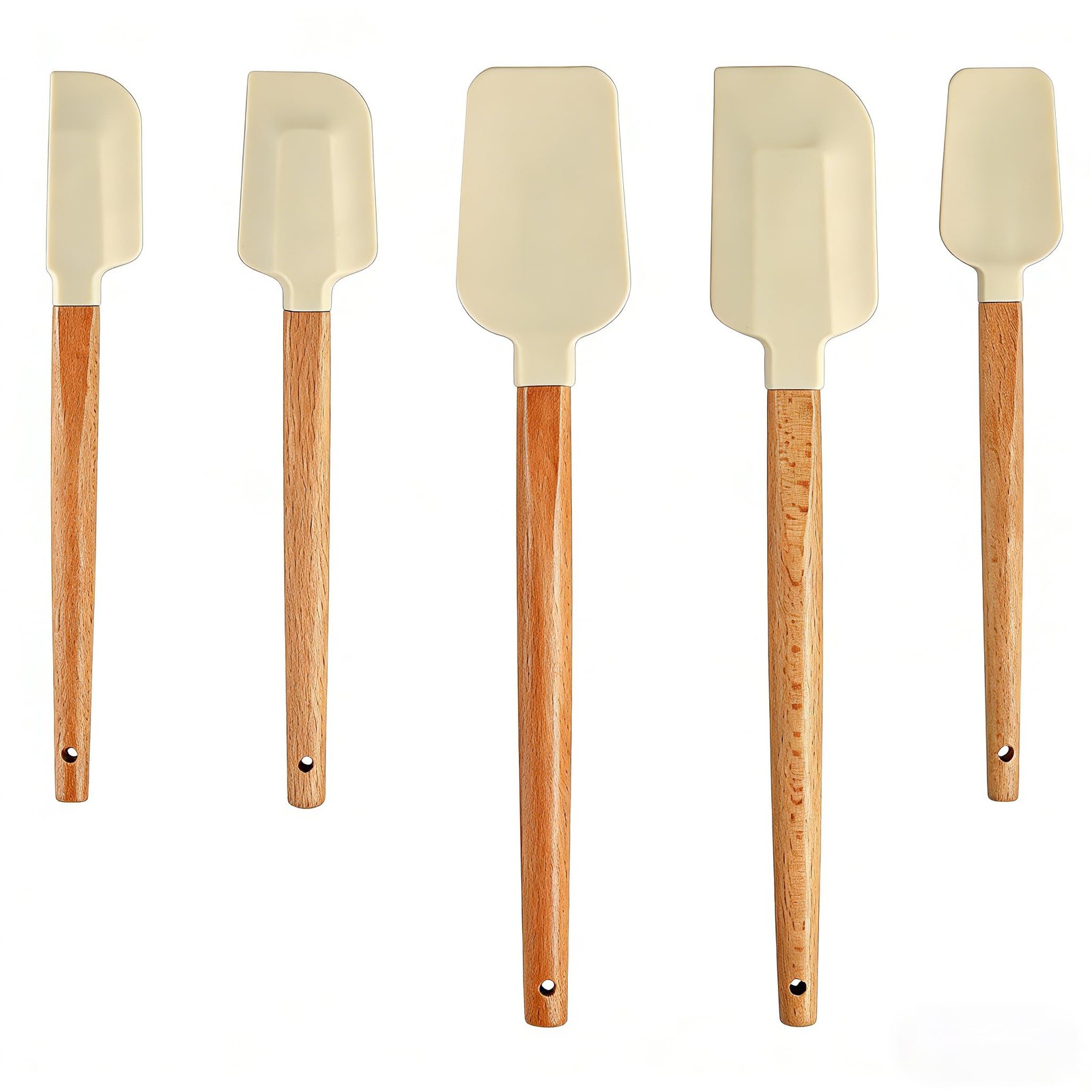 5 Piece Wooden Handle Silicone Rubber Spatula Set for Kitchen Baking, Jars,Co...