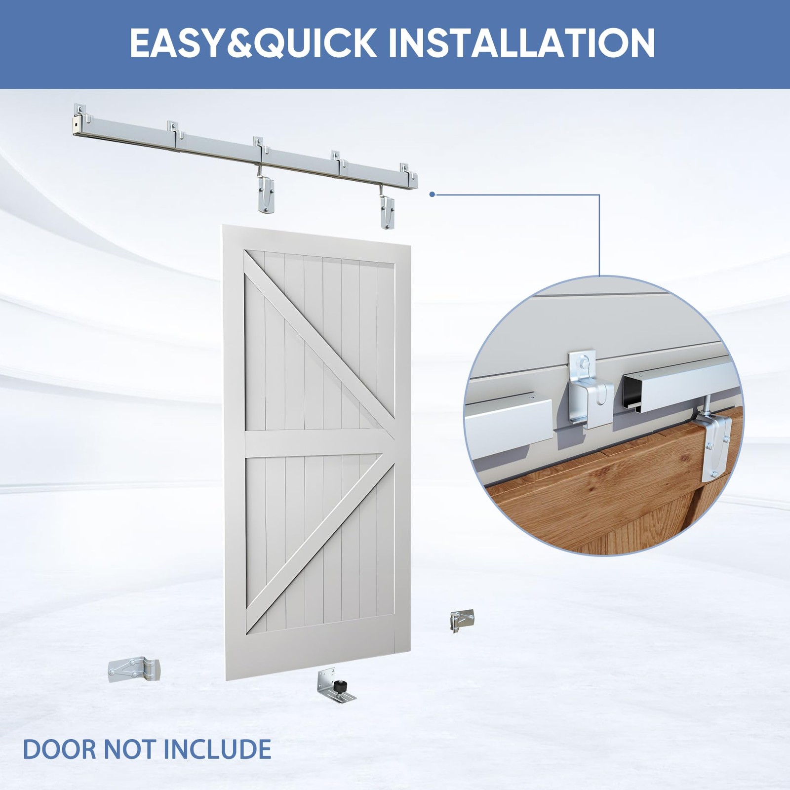 BARNSMITH 6FT Sliding Barn Door Hardware Kit Heavy Duty Track Wall Mount Silver