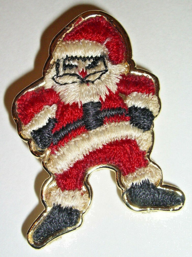 Embroidered Santa Pin, 1 1/4" x 1 3/4"