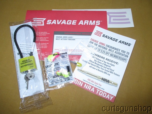 Savage Axis Bolt Action Rifle Manual, Lock, Paperwork Package